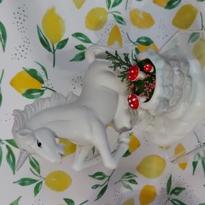 Vintage Porcelain Unicorn Statue Mushroom Woodland Mini Scene